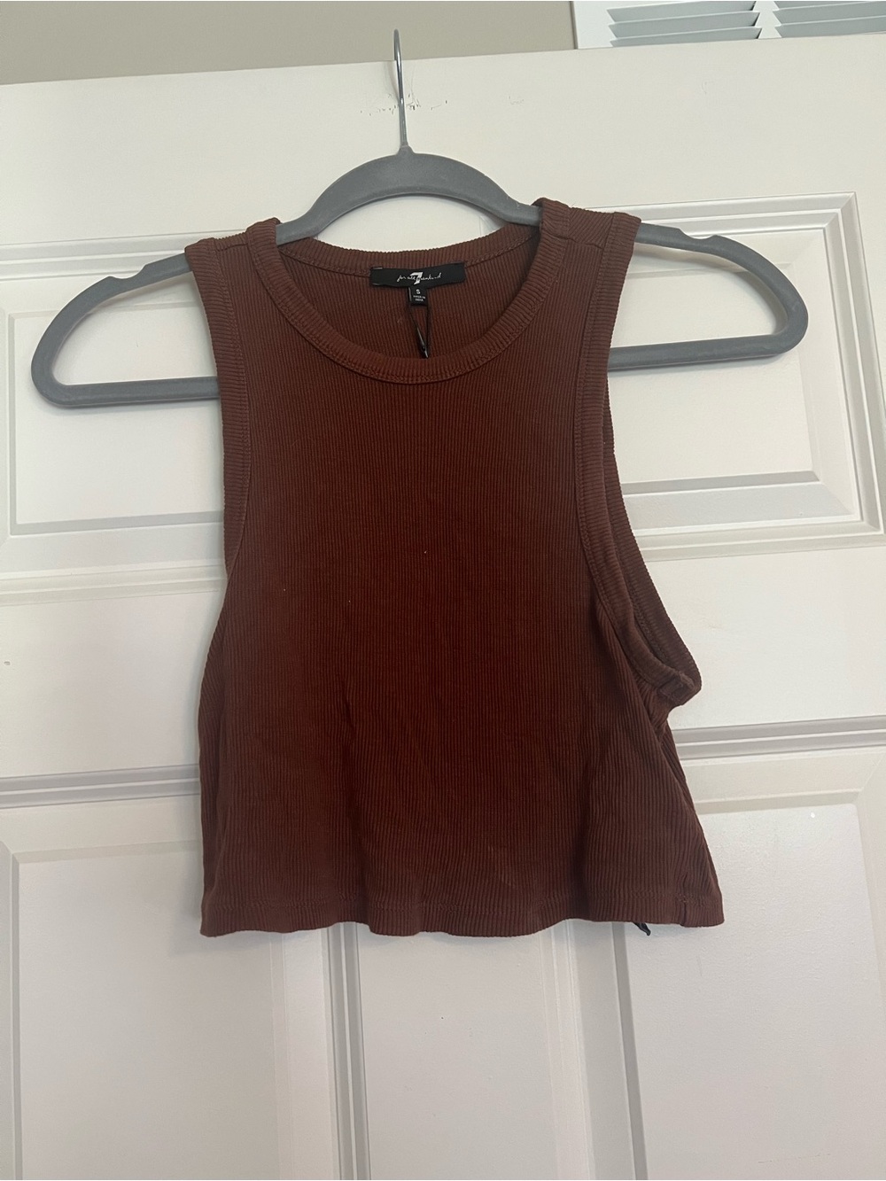 7 For All Mankind Brown Ribbed Crop Tank